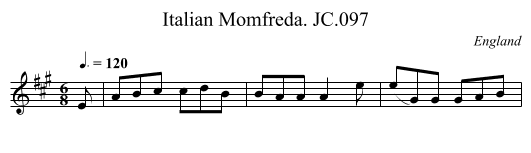 Italian Momfreda. JC.097 - staff notation