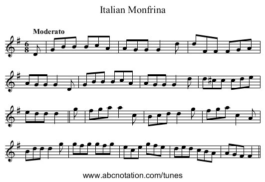 Italian Monfrina - staff notation