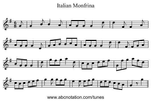 Italian Monfrina - staff notation