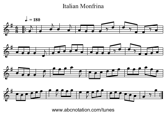 Italian Monfrina - staff notation