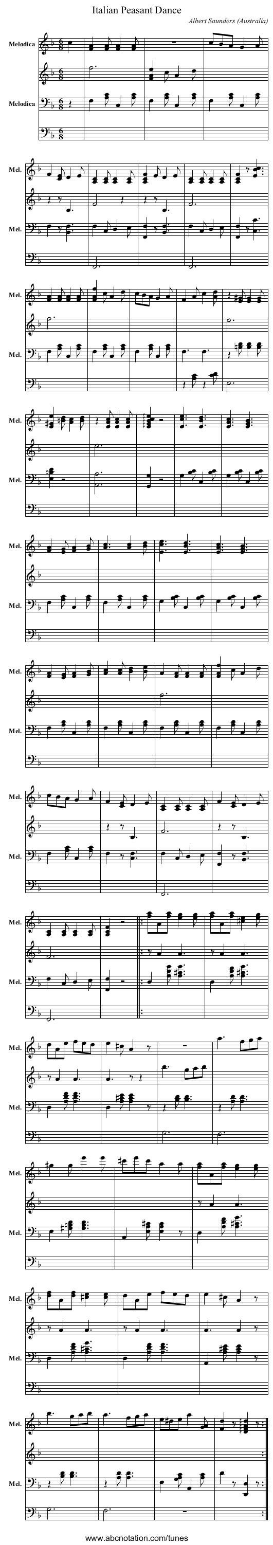 Italian Peasant Dance - staff notation