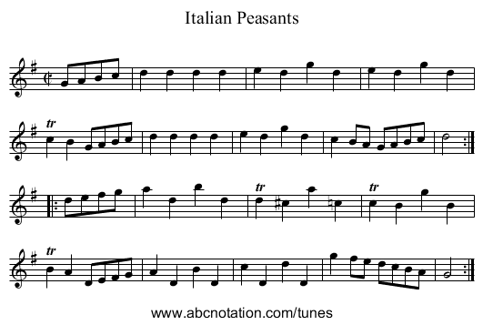 Italian Peasants - staff notation