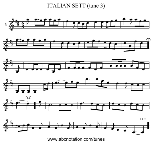 ITALIAN SETT (tune 3) - staff notation