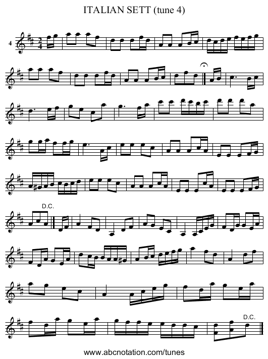 ITALIAN SETT (tune 4) - staff notation