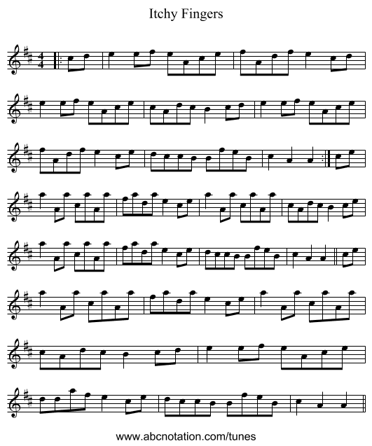 Itchy Fingers - staff notation
