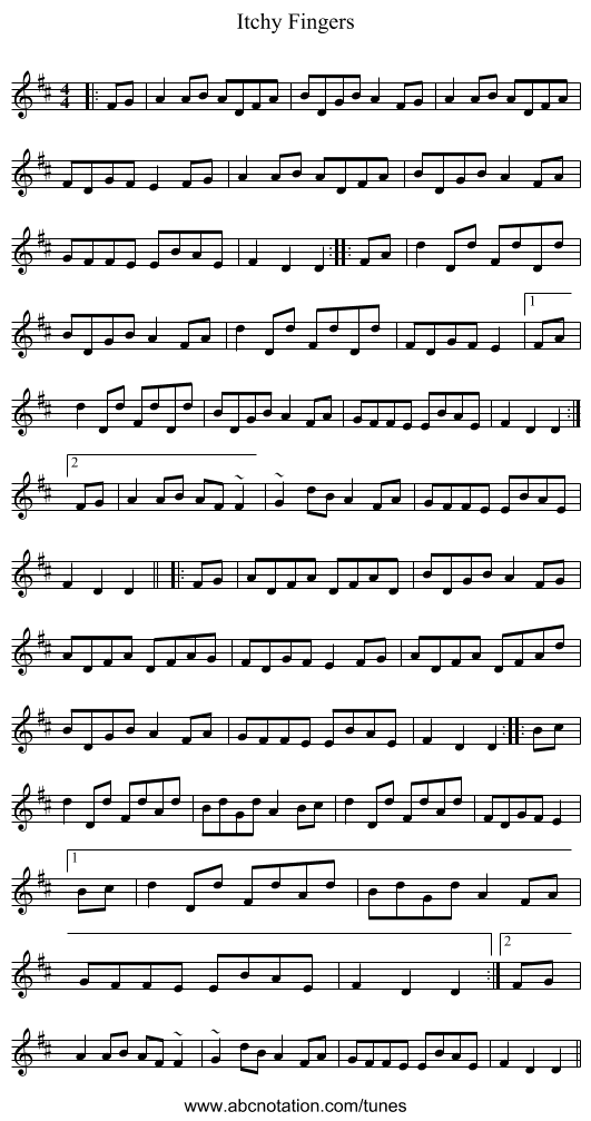 Itchy Fingers - staff notation