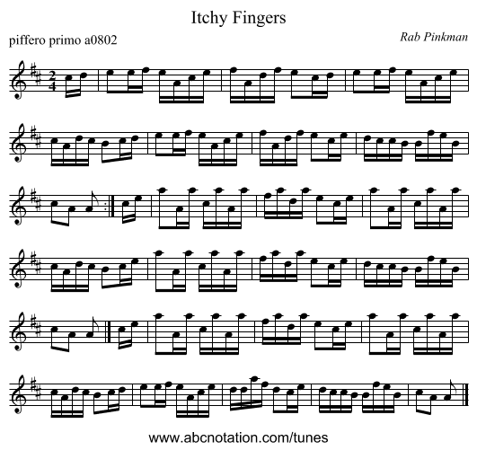 Itchy Fingers - staff notation