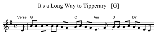 It's a Long Way to Tipperary   [G] - staff notation