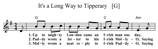 It's a Long Way to Tipperary   [G] - staff notation