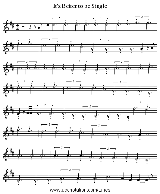 It's Better to be Single - staff notation