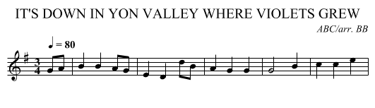 IT'S DOWN IN YON VALLEY WHERE VIOLETS GREW - staff notation