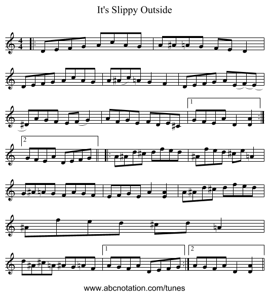 It's Slippy Outside - staff notation