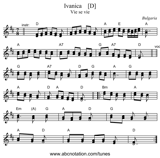 Ivanica    [D] - staff notation