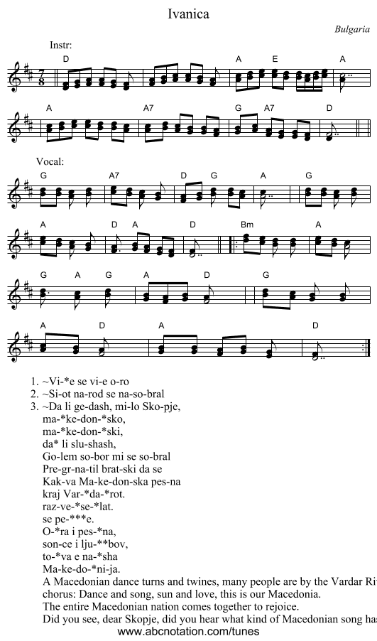 Ivanica - staff notation