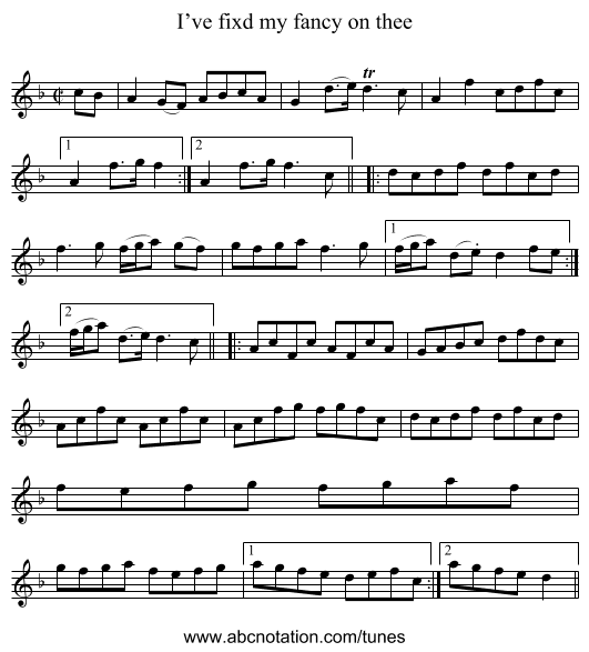 I’ve fixd my fancy on thee - staff notation