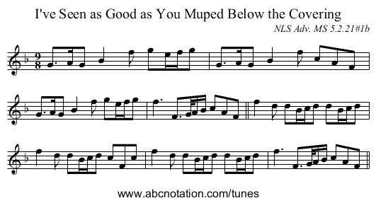 I've Seen as Good as You Muped Below the Covering - staff notation