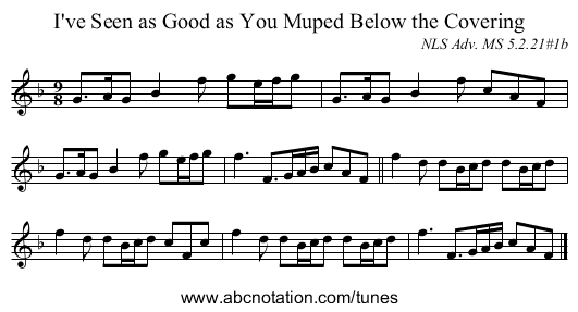 I've Seen as Good as You Muped Below the Covering - staff notation