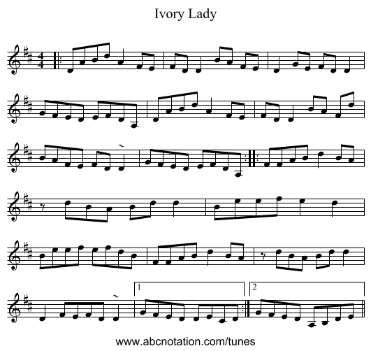 Ivory Lady - staff notation