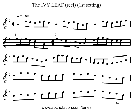 IVY LEAF (reel) (1st setting), The - staff notation