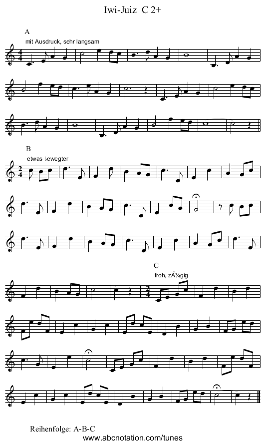 Iwi-Juiz  C 2+ - staff notation