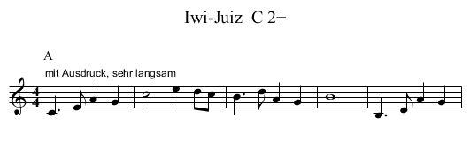 Iwi-Juiz  C 2+ - staff notation