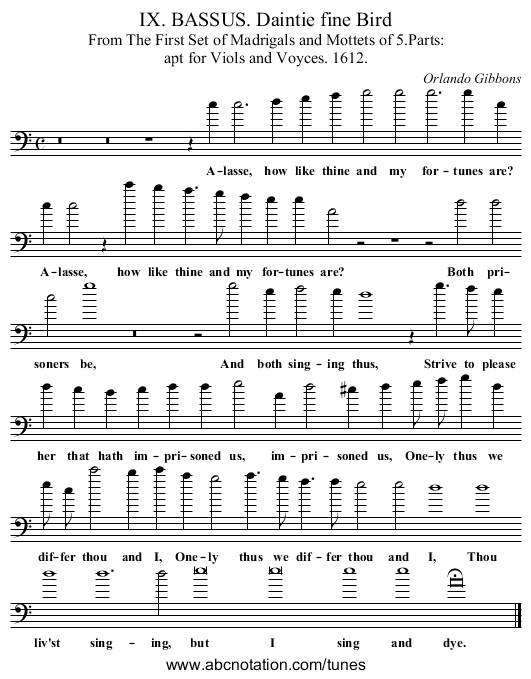 IX. BASSUS. Daintie fine Bird - staff notation