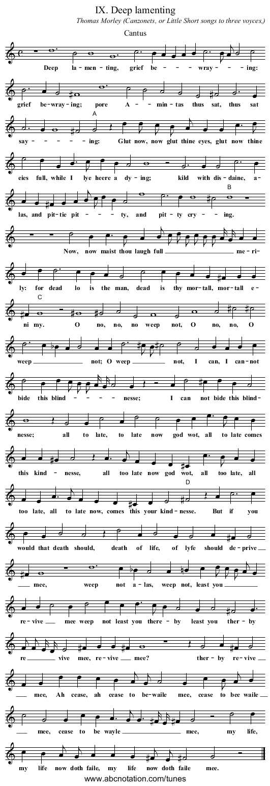 IX. Deep lamenting - staff notation