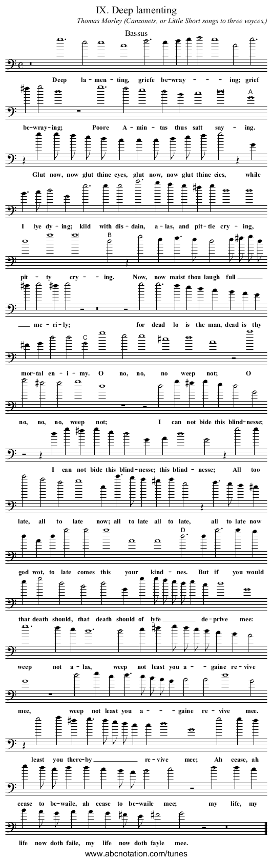 IX. Deep lamenting - staff notation