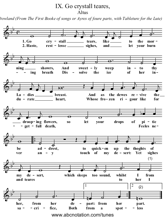 IX. Go crystall teares, - staff notation