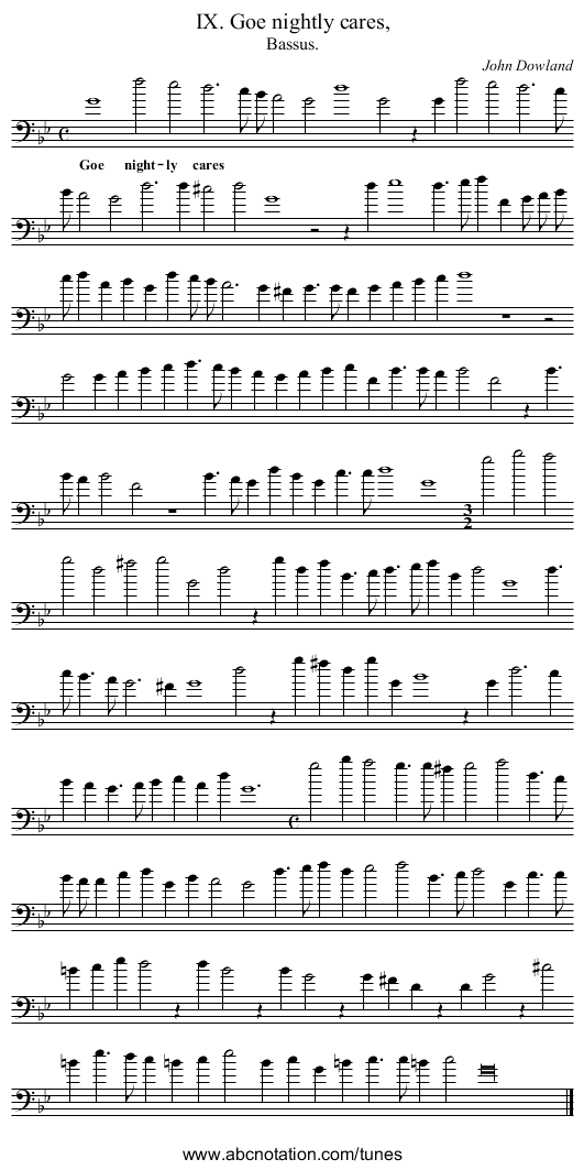IX. Goe nightly cares, - staff notation