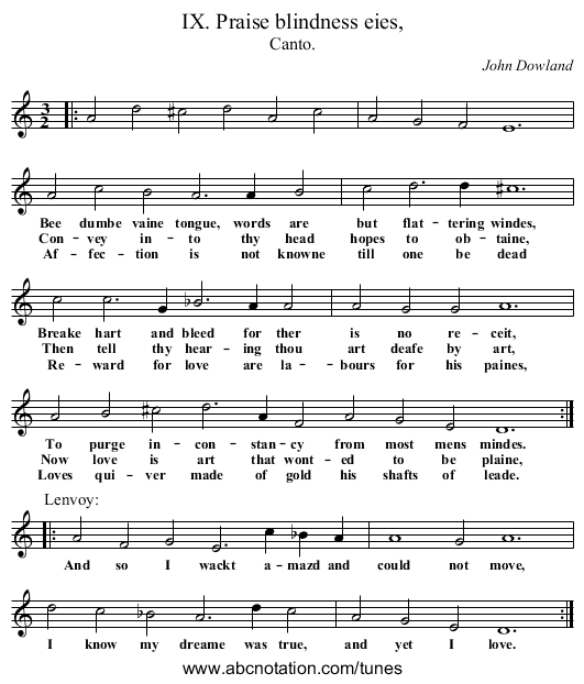 IX. Praise blindness eies, - staff notation
