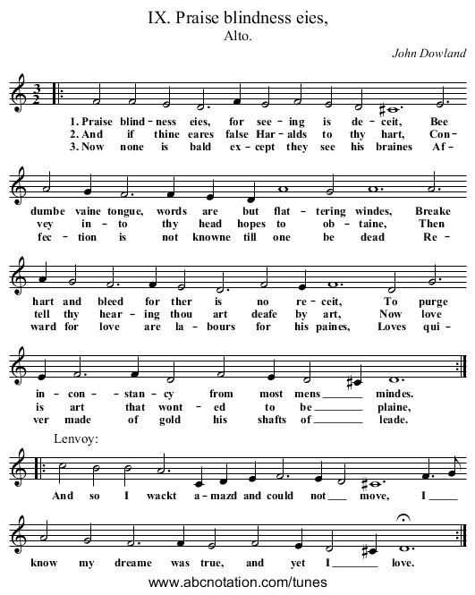 IX. Praise blindness eies, - staff notation