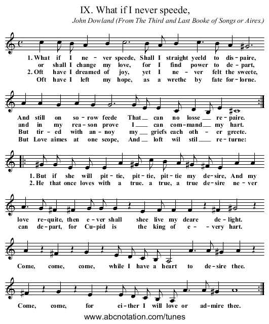 IX. What if I never speede, - staff notation