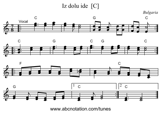Iz dolu ide  [C] - staff notation