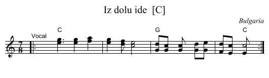 Iz dolu ide  [C] - staff notation