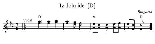 Iz dolu ide  [D] - staff notation