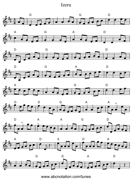 Izeru - staff notation