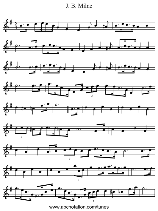 J. B. Milne - staff notation