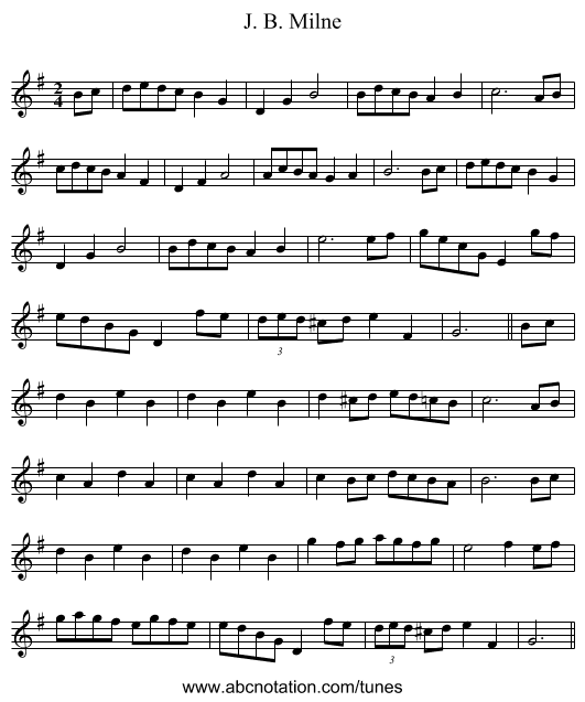 J. B. Milne - staff notation