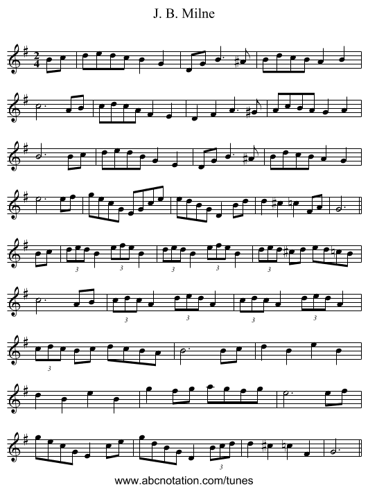 J. B. Milne - staff notation