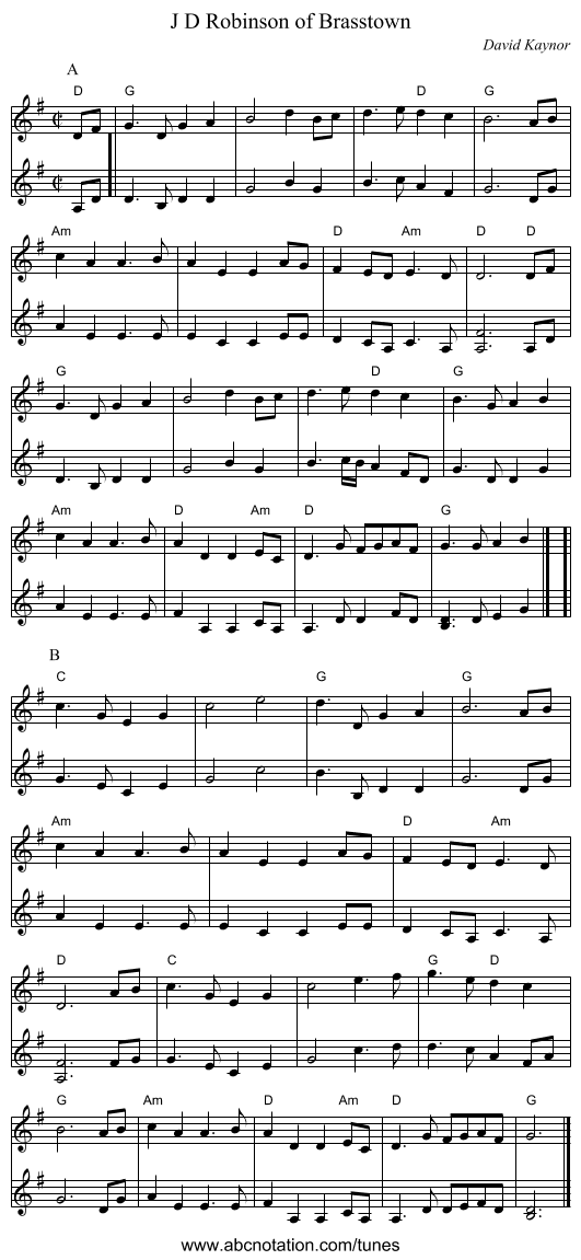 J D Robinson of Brasstown - staff notation