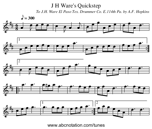 J H Ware's Quickstep - staff notation