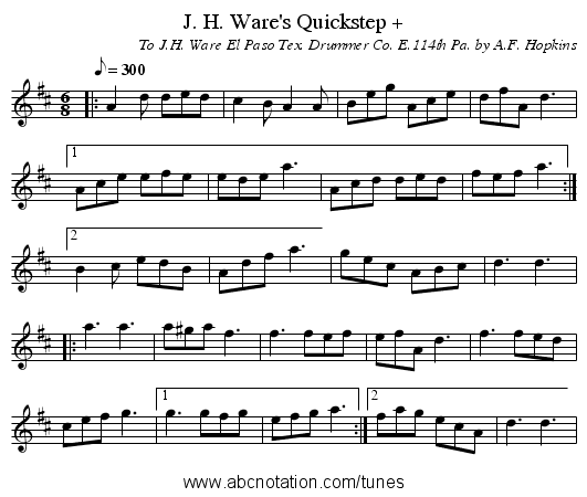 J. H. Ware's Quickstep + - staff notation