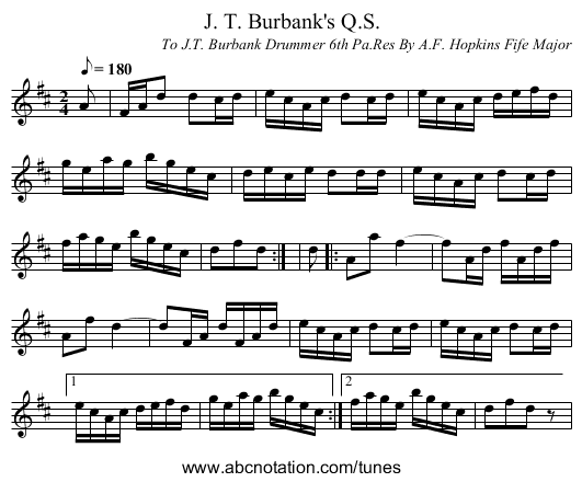 J. T. Burbank's Q.S. - staff notation