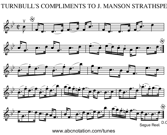 J. TURNBULL'S COMPLIMENTS TO J. MANSON STRATHSPEY - staff notation