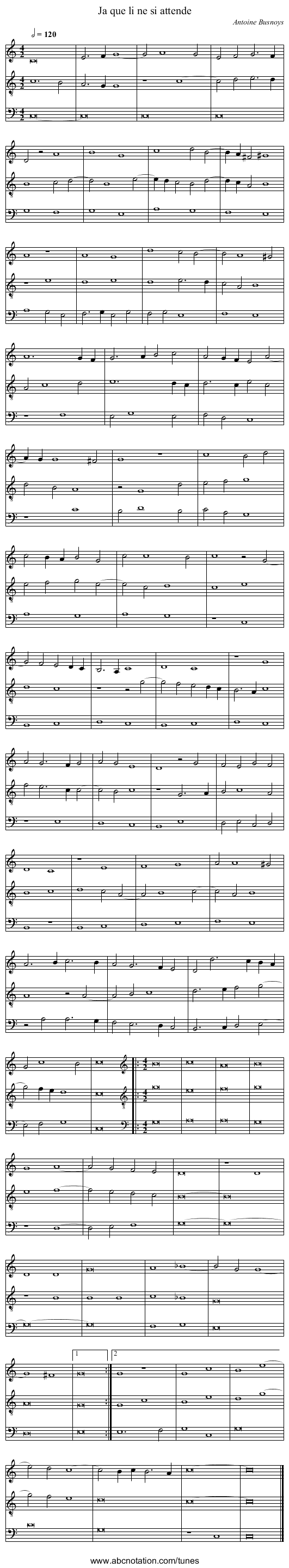Ja que li ne si attende - staff notation
