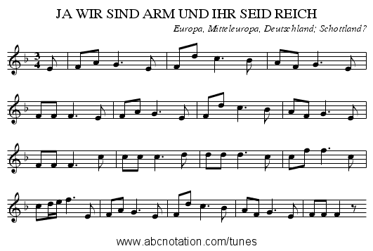 JA WIR SIND ARM UND IHR SEID REICH - staff notation