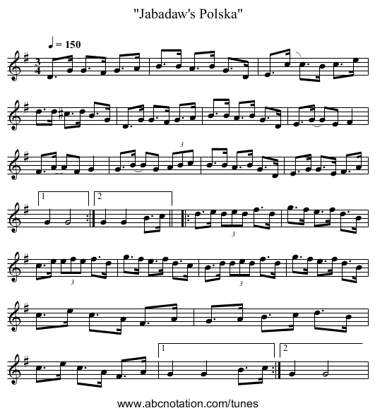 Jabadaw's Polska - staff notation