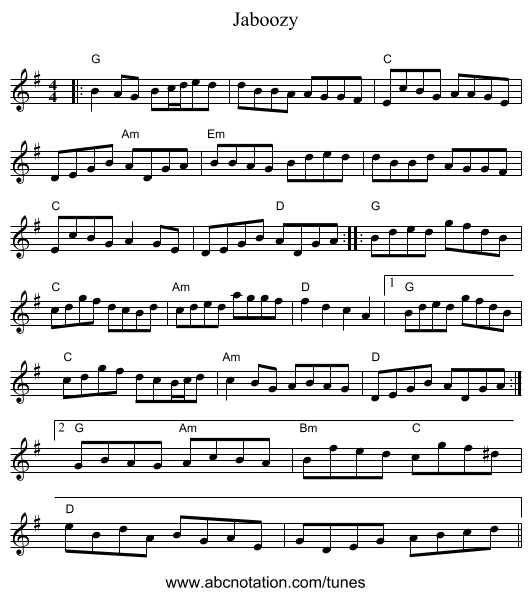 Jaboozy - staff notation