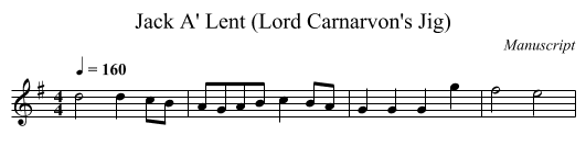 Jack A' Lent (Lord Carnarvon's Jig) - staff notation